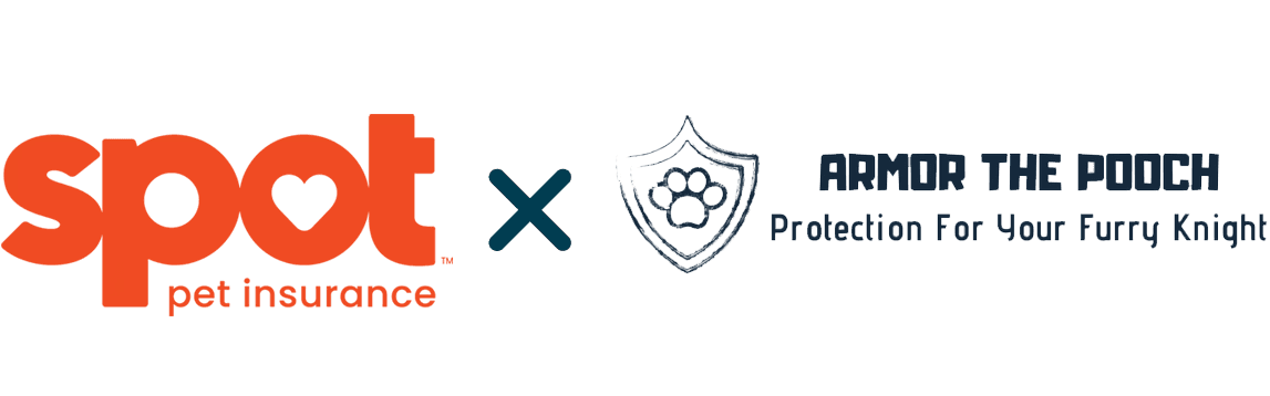 A logo depicts a collaboration between Spot Pet Insurance and Armor the Pooch with the tagline "Protection for Your Furry Knight.