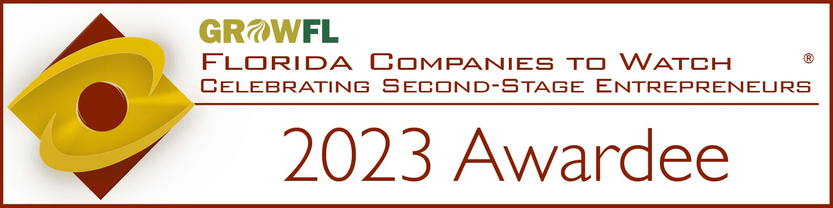 A banner celebrating the 2023 GrowFL Florida Companies to Watch awardees.